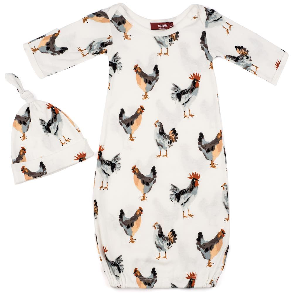 Newborn Gown & Hat Set - Chicken