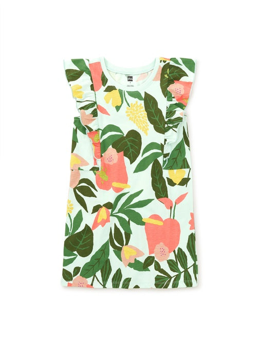 Sleeveless Ruffle A-Line Dress -Tropical Floral