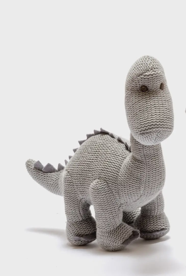 Small Knitted Organic Cotton Dinosaur Plush Toy - Dark Grey Diplodocus