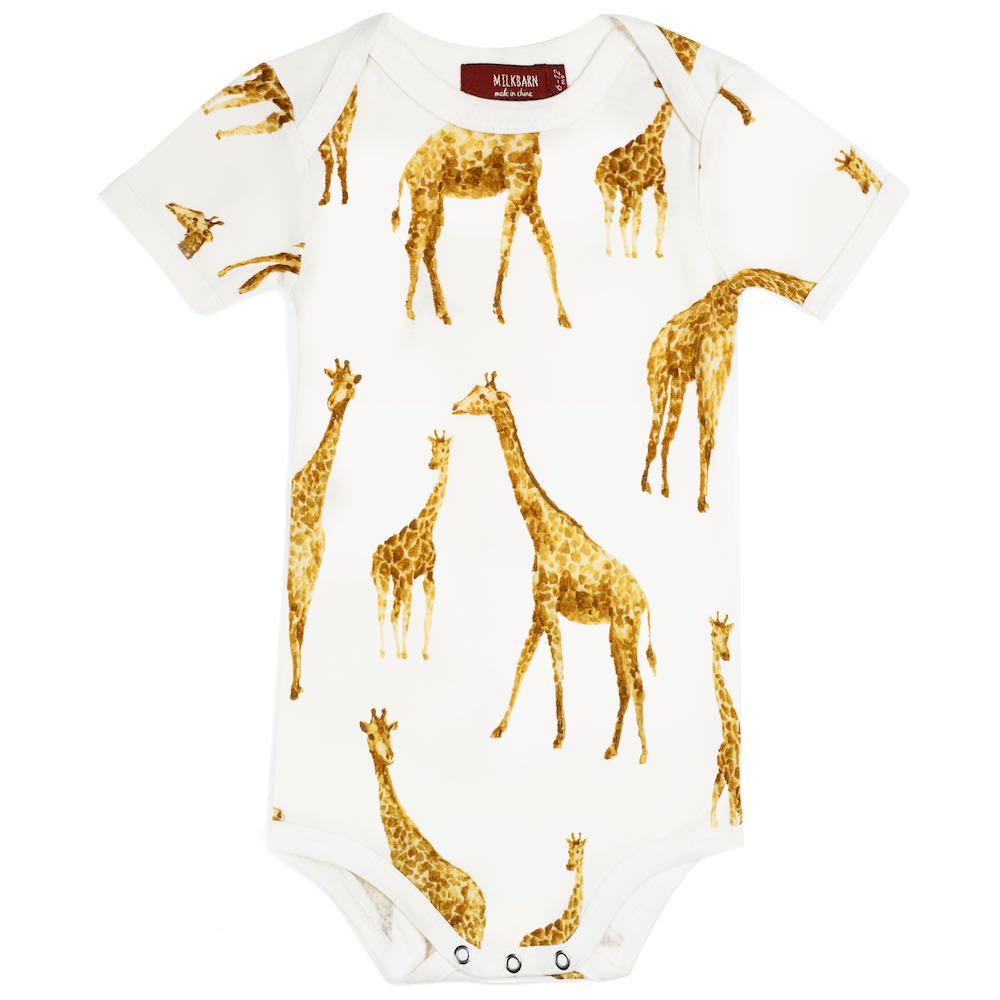 Bamboo Short Sleeve Onesie - Orange Giraffe