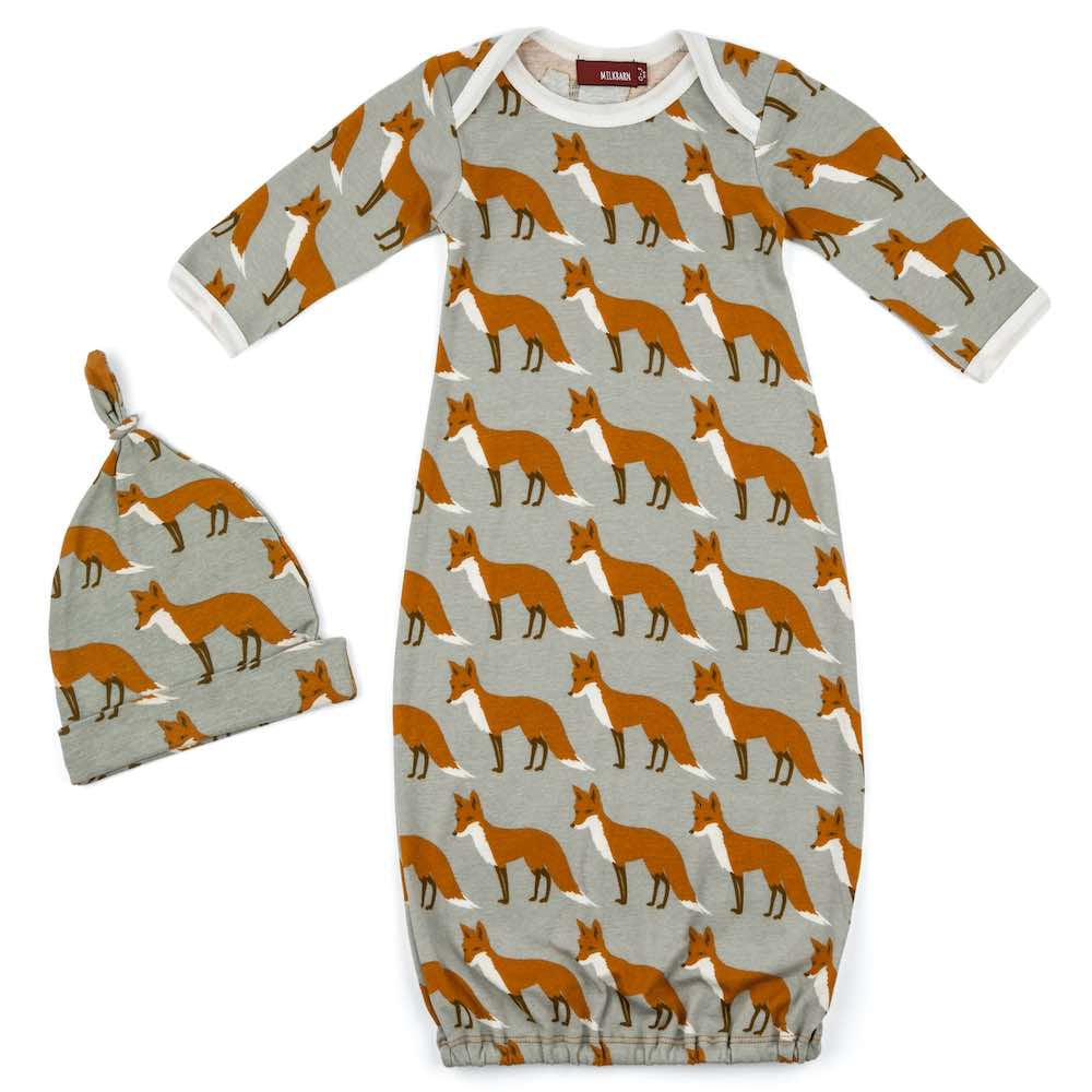 Newborn Gown & Hat Set - Orange Fox