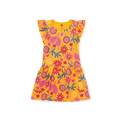 Flutter Sleeve Pocket Dress - Fruit Floral Wax Print