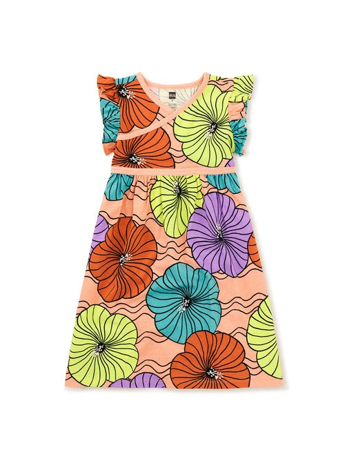 Short Sleeve Wrap Neck Dress - Leso Hibiscus