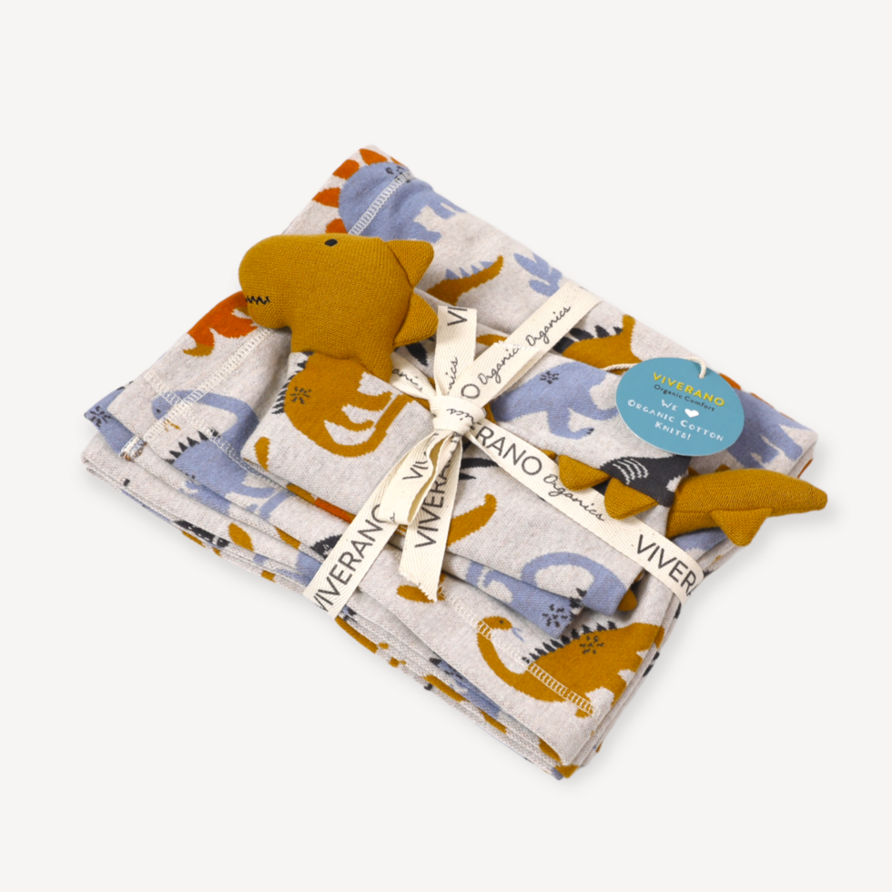 Dino Jacquard Knit Baby Blanket & Lovey gift Set