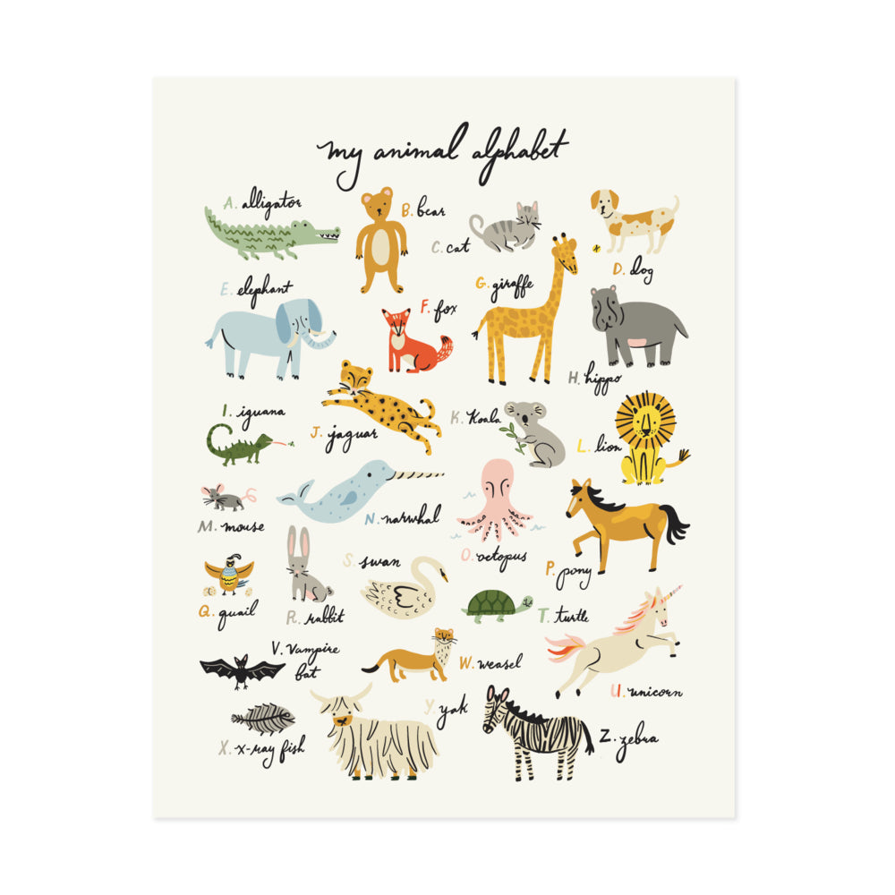 Animal Alphabet Art Print 11"x14"