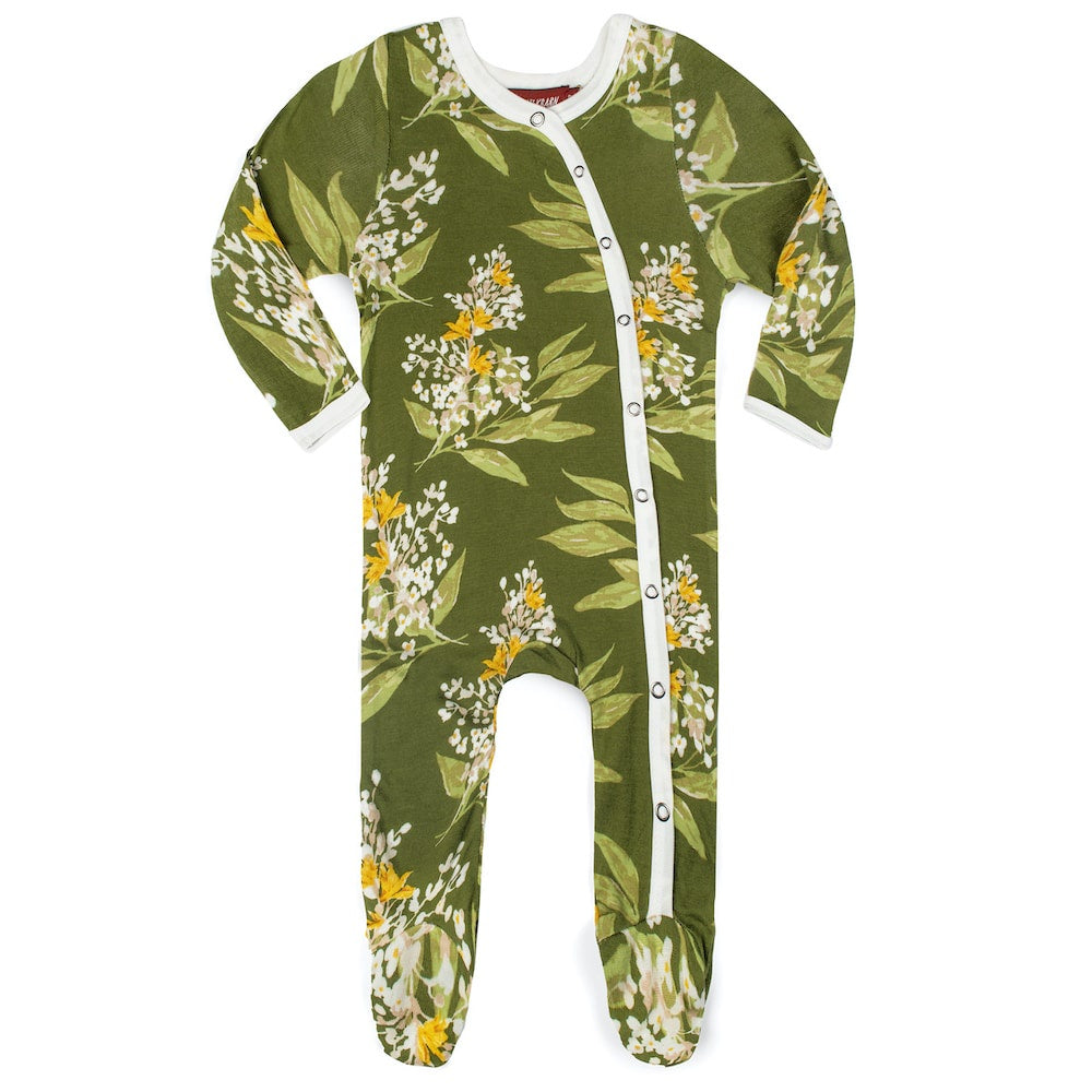 Bamboo Footed Romper - Green Floral