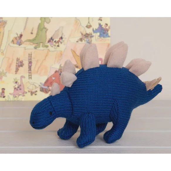 Knitted Dinosaur Baby Rattle - Blue Stegosaurus