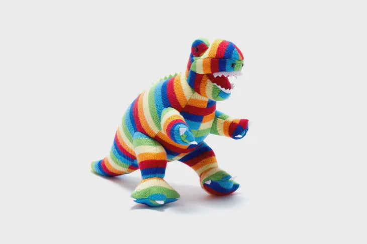 Knitted Dinosaur Plush Toy - Bold Stripe T-Rex