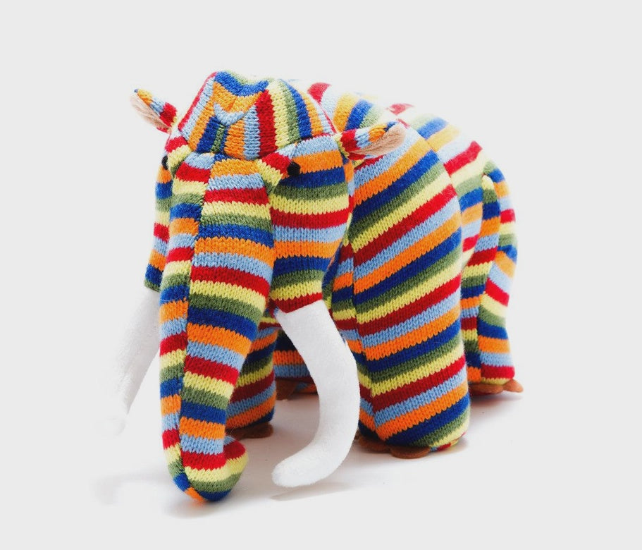 Knitted Woolly Mammoth Plush Toy - Bright Stripe