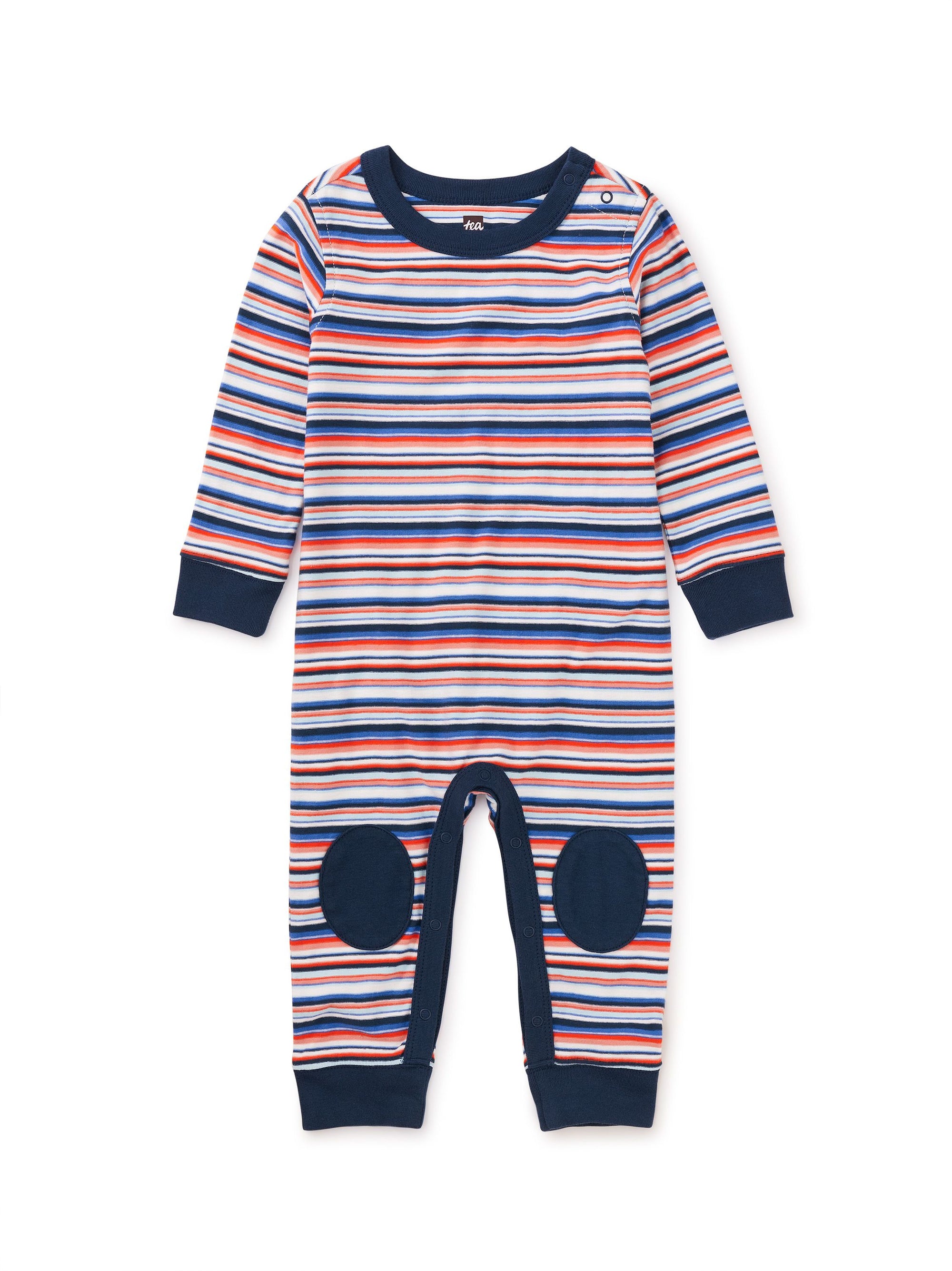 Stripe Knee Patch Baby Romper - Canal Blue