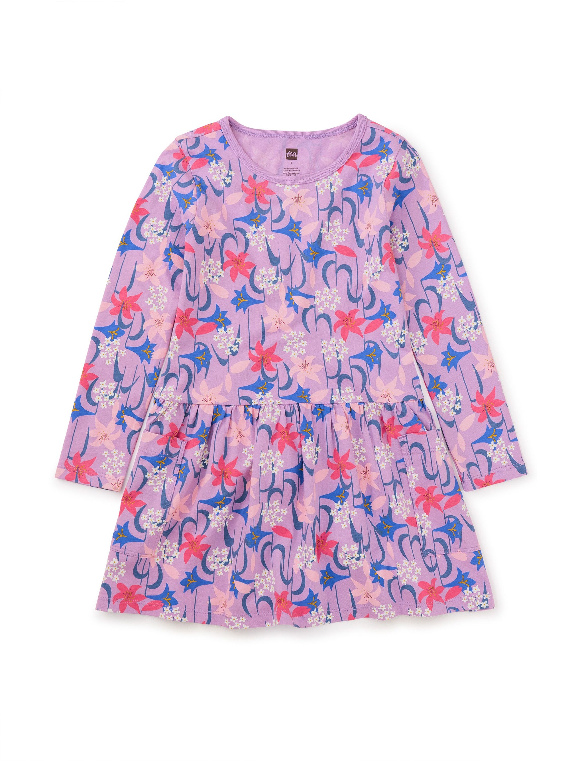Long Sleeve Pocket Dress - Fleur de Lis