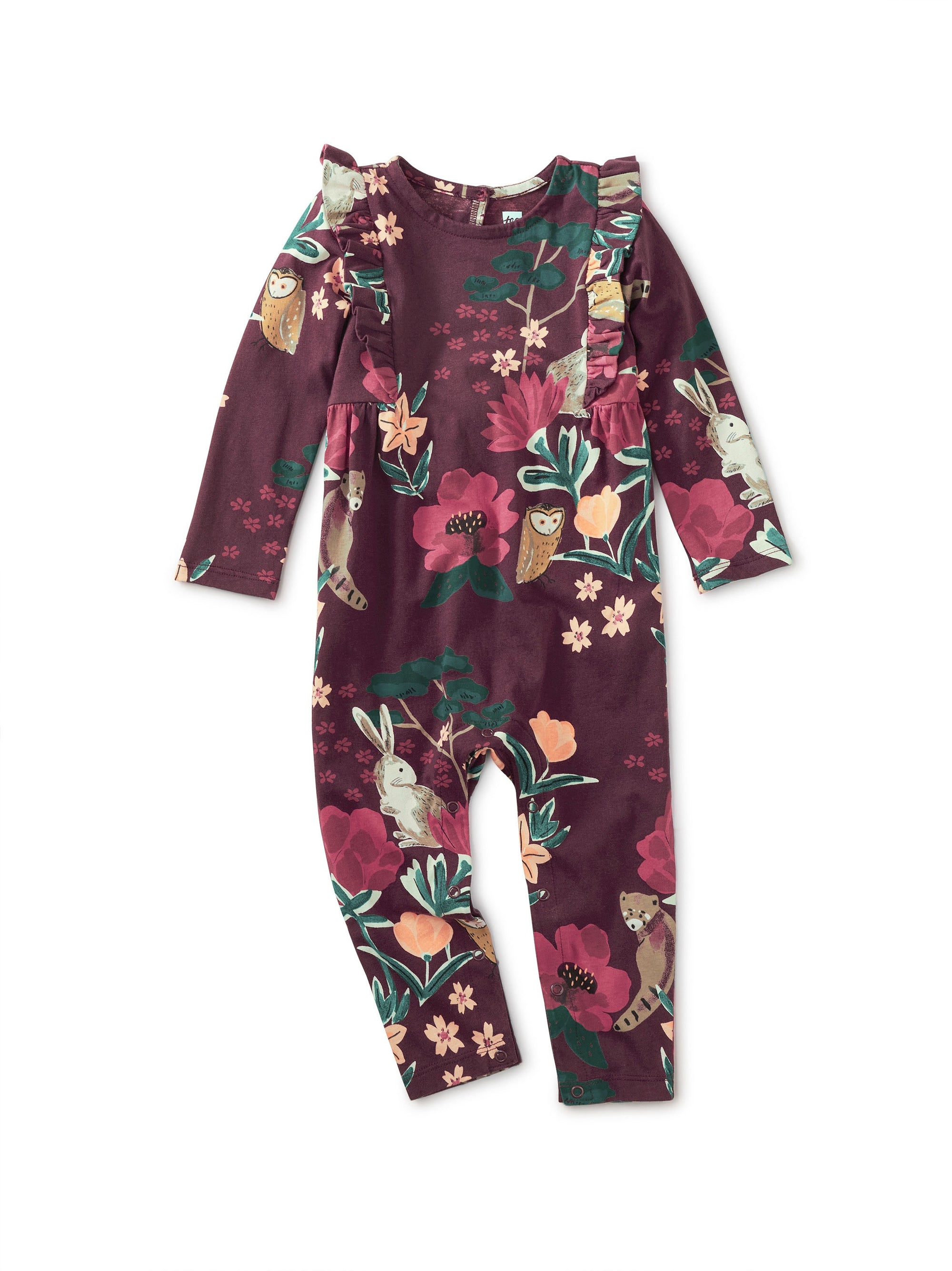 Ruffle Baby Romper - Forest Floral Red