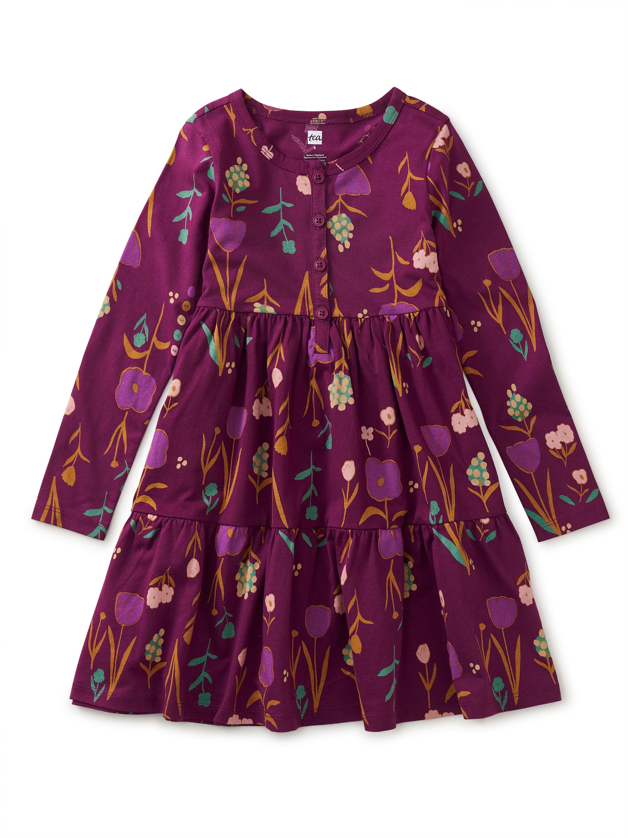Tiered Henley Dress - Freyja Floral Purple