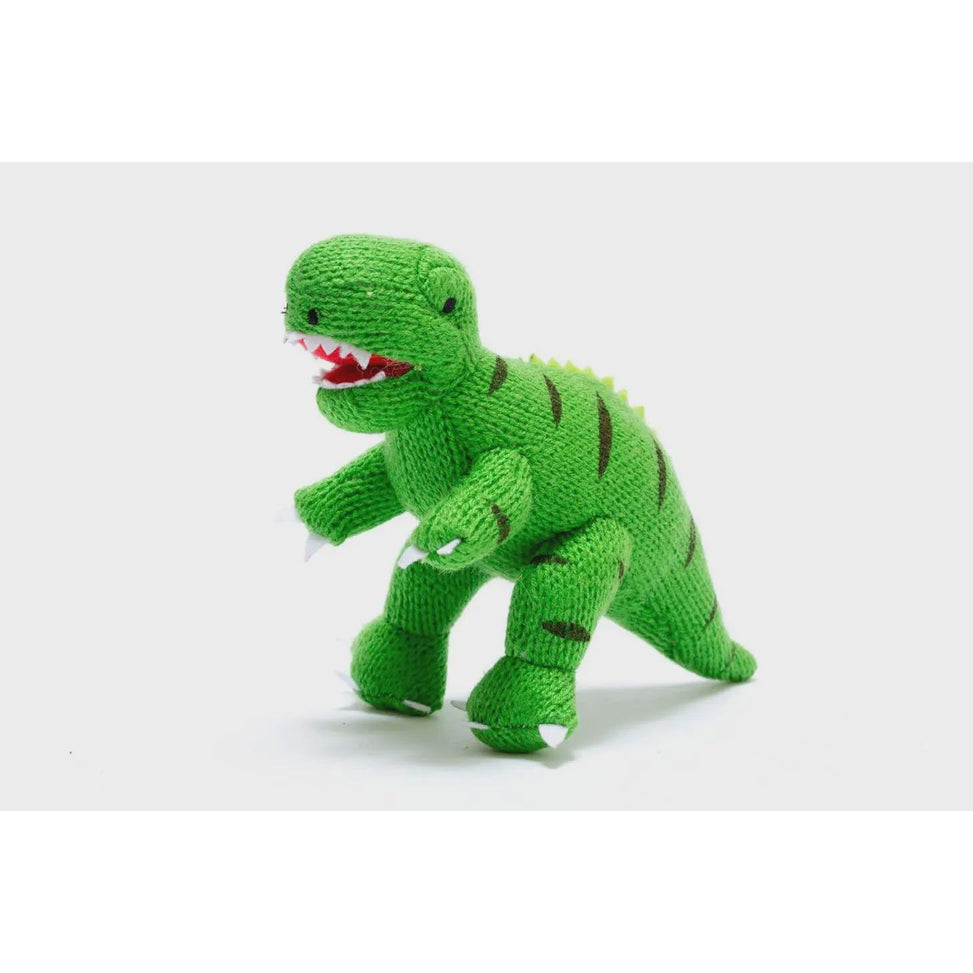 Knitted Dinosaur Baby Rattle - Green T-Rex