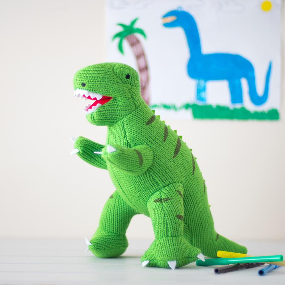 Large Knitted Dinosaur Plush Toy - Green T-Rex