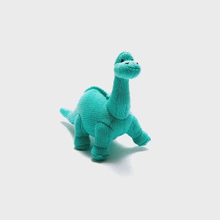 Knitted Dinosaur Baby Rattle - Ice Blue Diplodocus