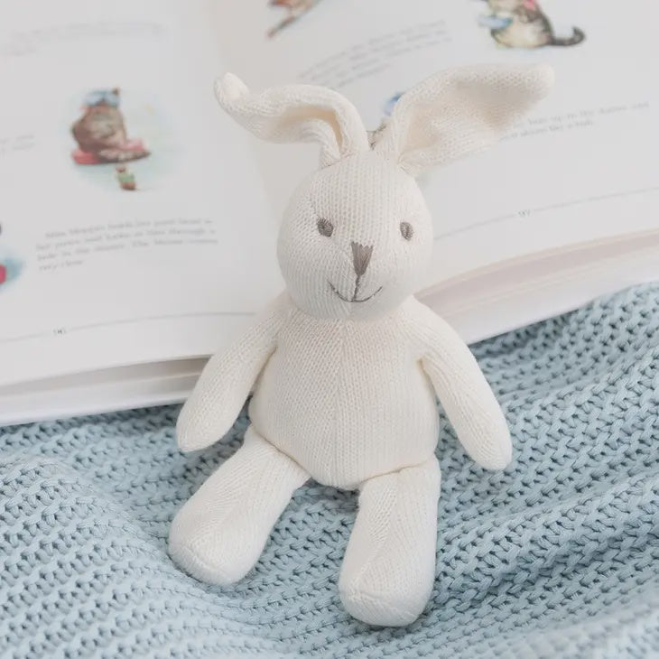 Knitted Organic Cotton Baby Rattle - White Bunny
