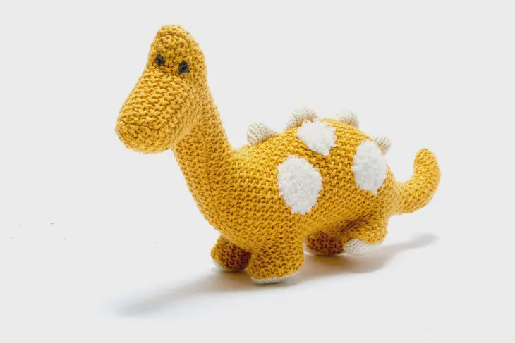 Large Knitted Organic Cotton Dinosaur Plush Toy - Mustard Diplodocus