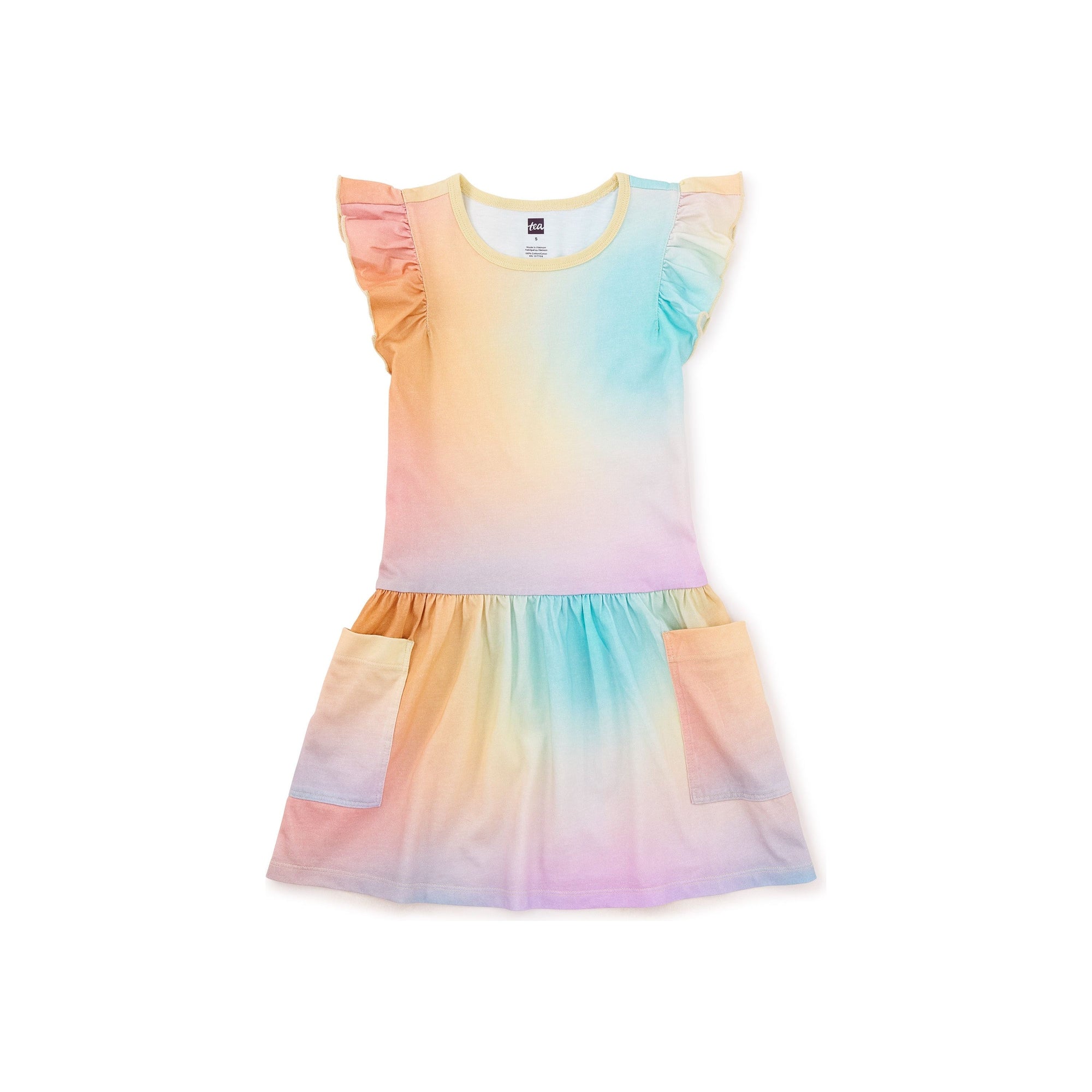 Flutter Sleeve Pocket Dress - Rainbow Gradient