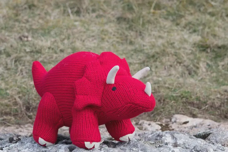 Knitted Dinosaur Plush Toy - Red Triceratops