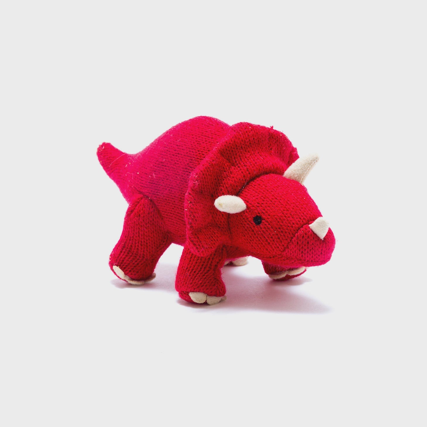 Knitted Dinosaur Baby Rattle - Red Triceratops