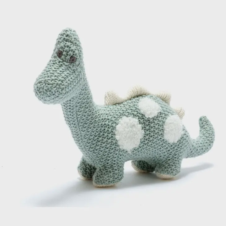Small Knitted Organic Cotton Dinosaur Plush Toy - Teal Diplodocus