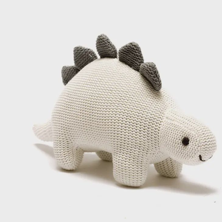 Knitted Organic Cotton Rattle - White Stegosaurus