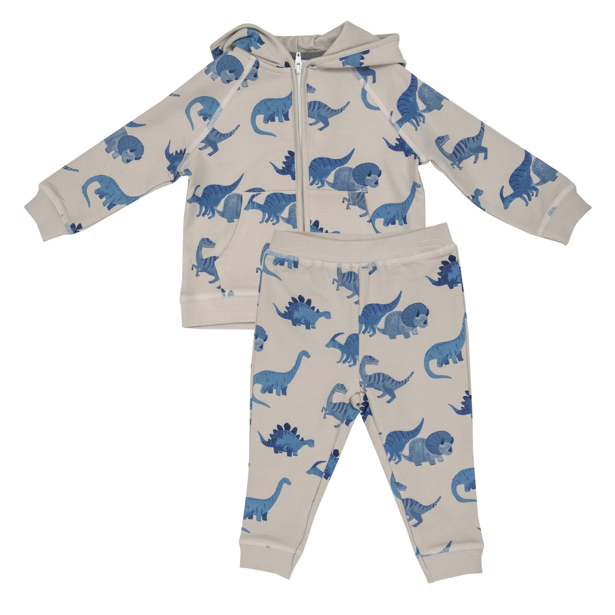 French Terry Hoodie & Jogger Set - Blue Dino