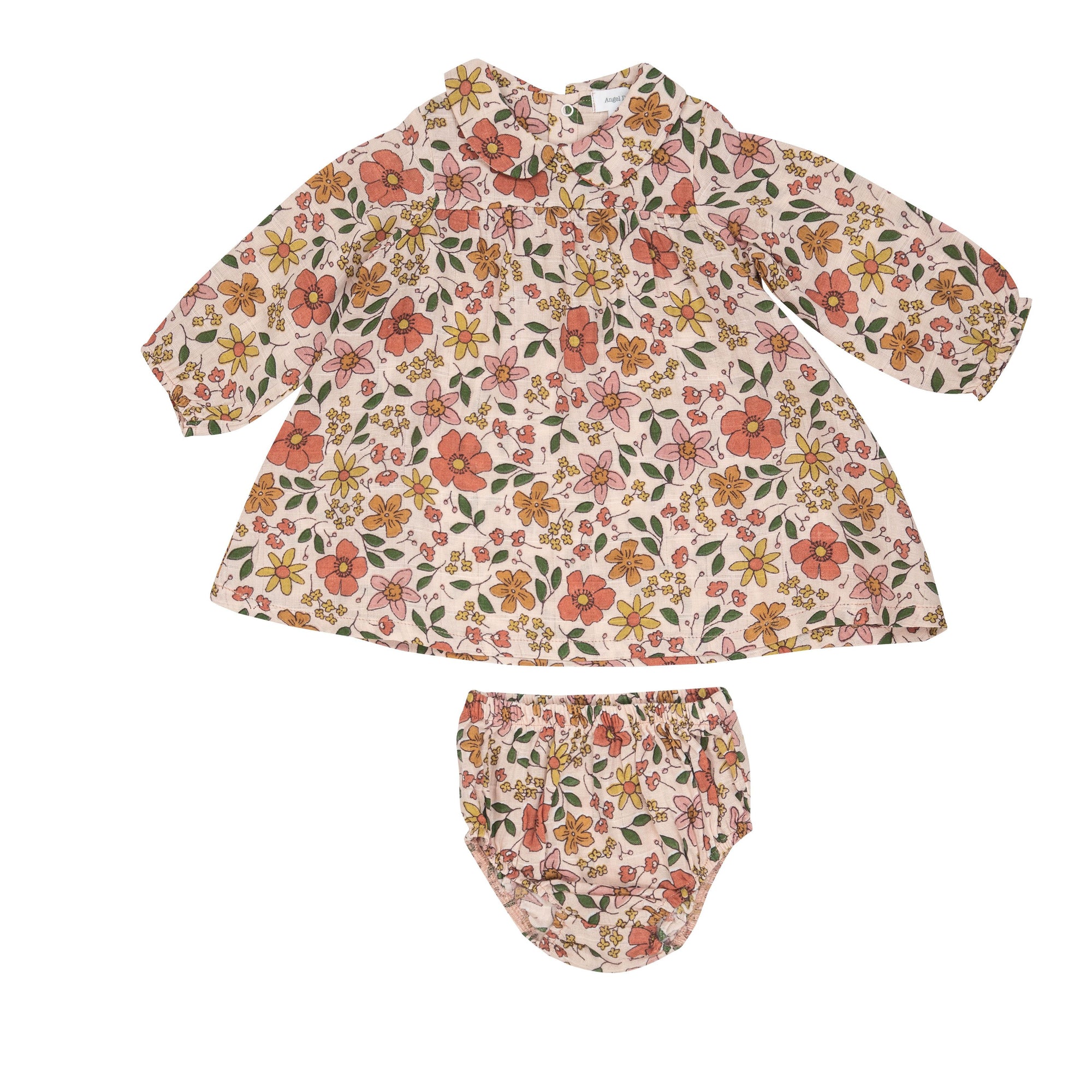 Peter Pan Collar Baby Dress w/Diaper Cover - Poppies & Starflowers