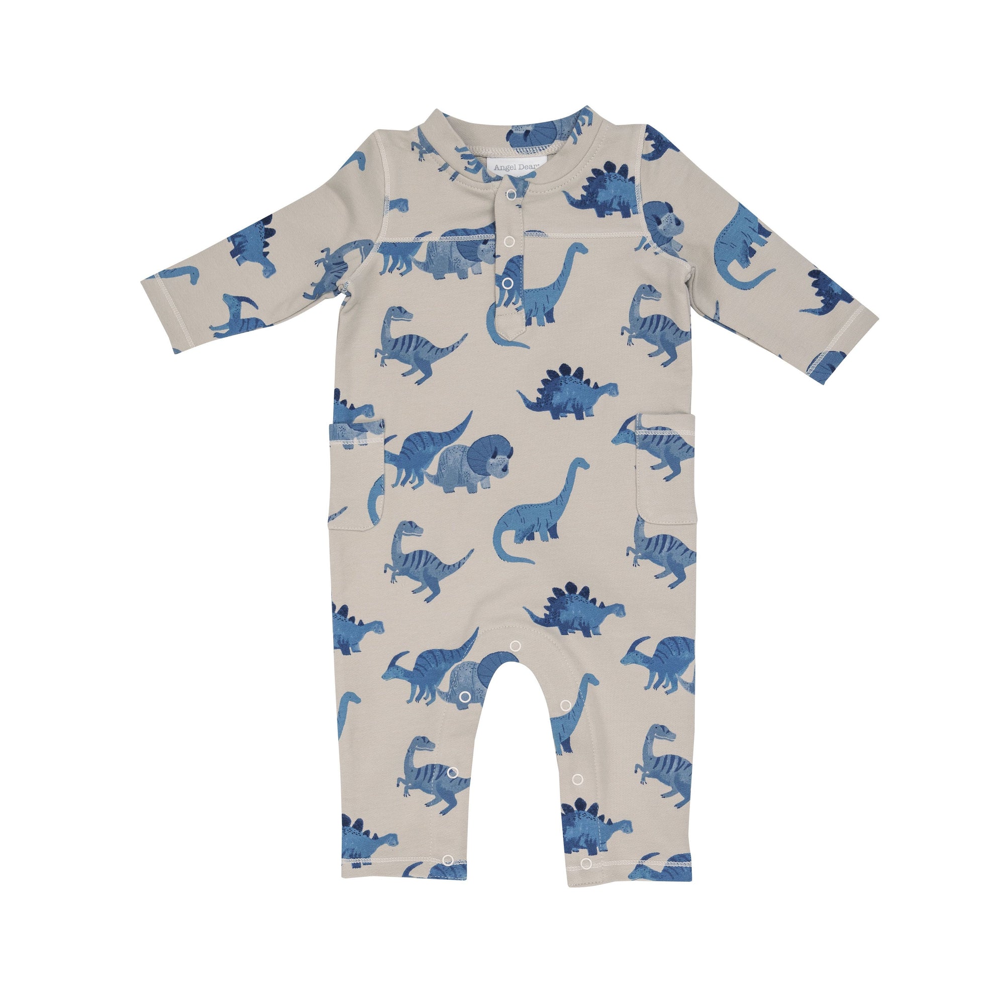 French Terry Baby Romper - Blue Dino