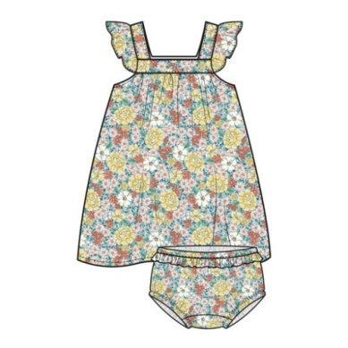 Sundress & Diaper Cover - Golden Peony Floral