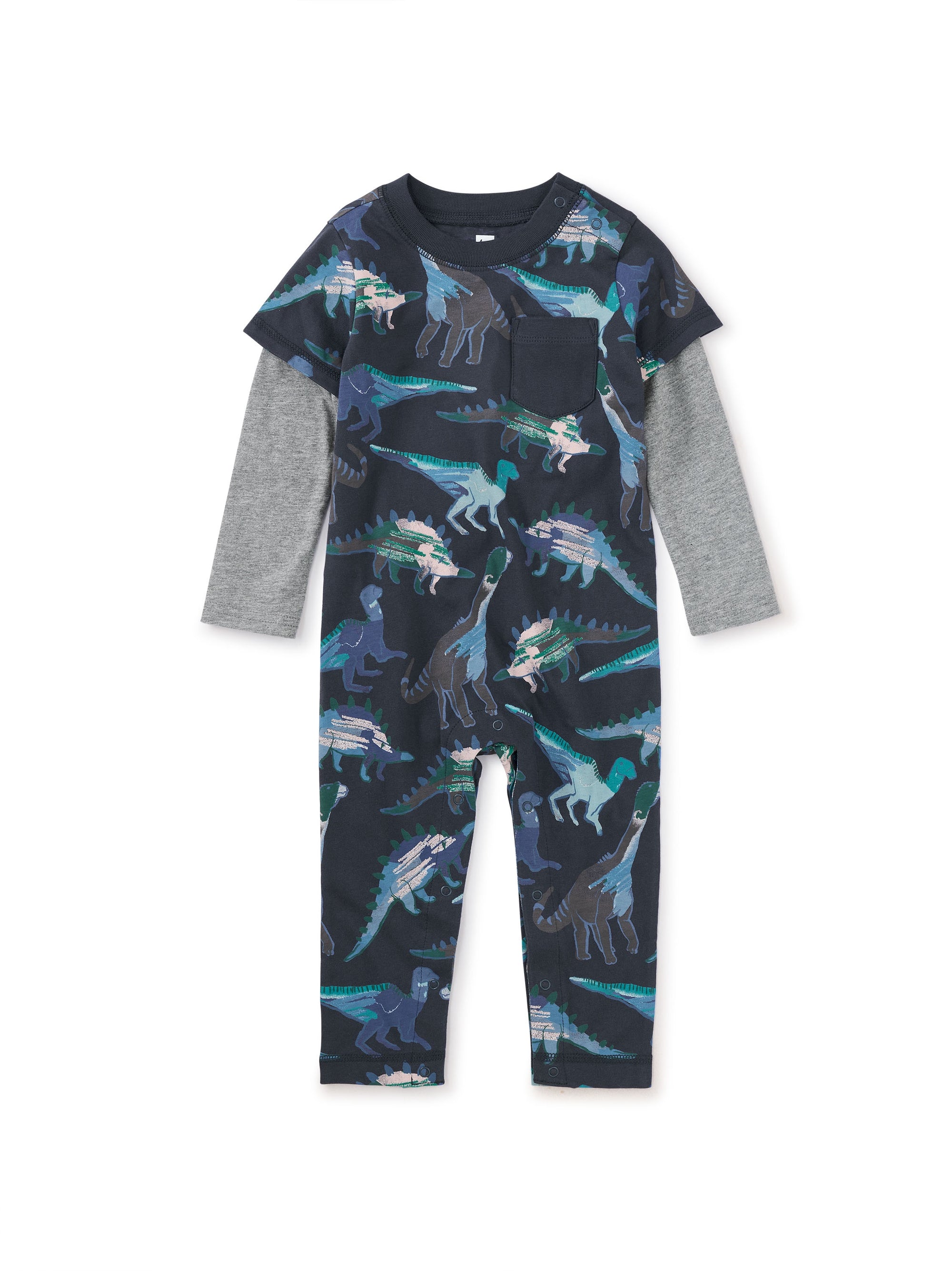 Layered Sleeve Baby Romper - Watercolor Dinosaurs