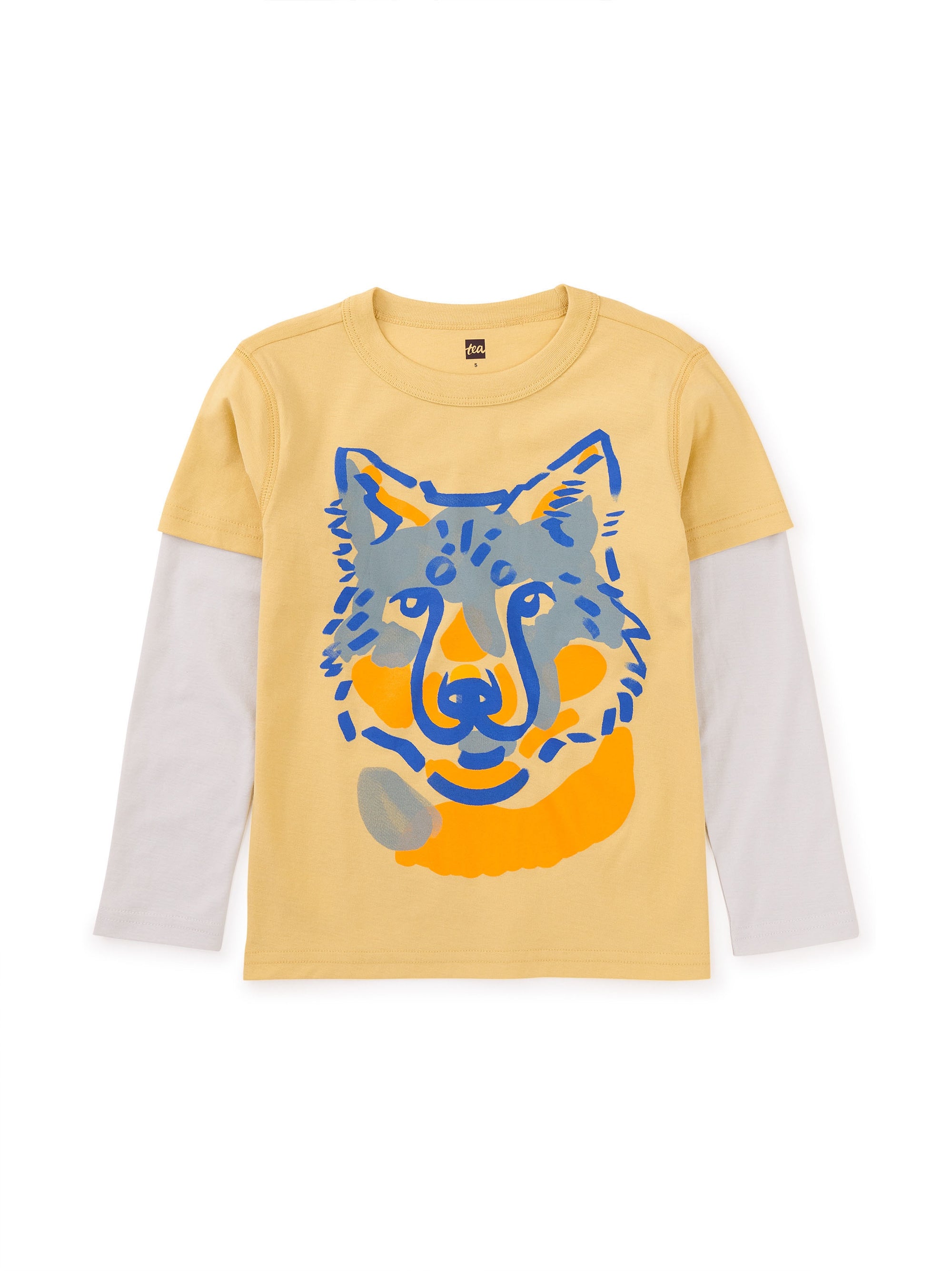 Layered Sleeve Graphic Baby Tee - Wolf Face